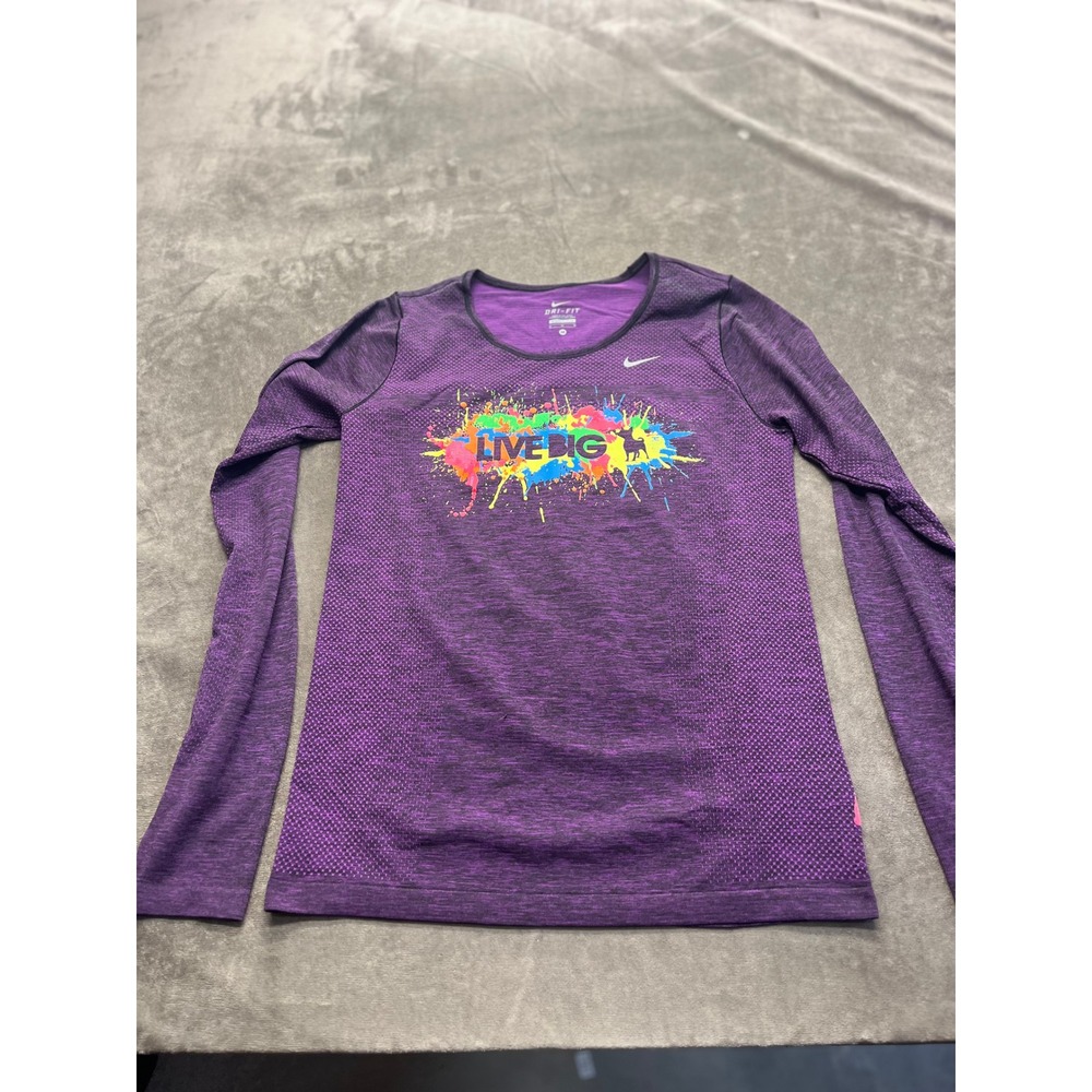 Nike Dri-FIT Purple Heathered Long Sleeve Running Shirt Big Dog Running Co Med‎